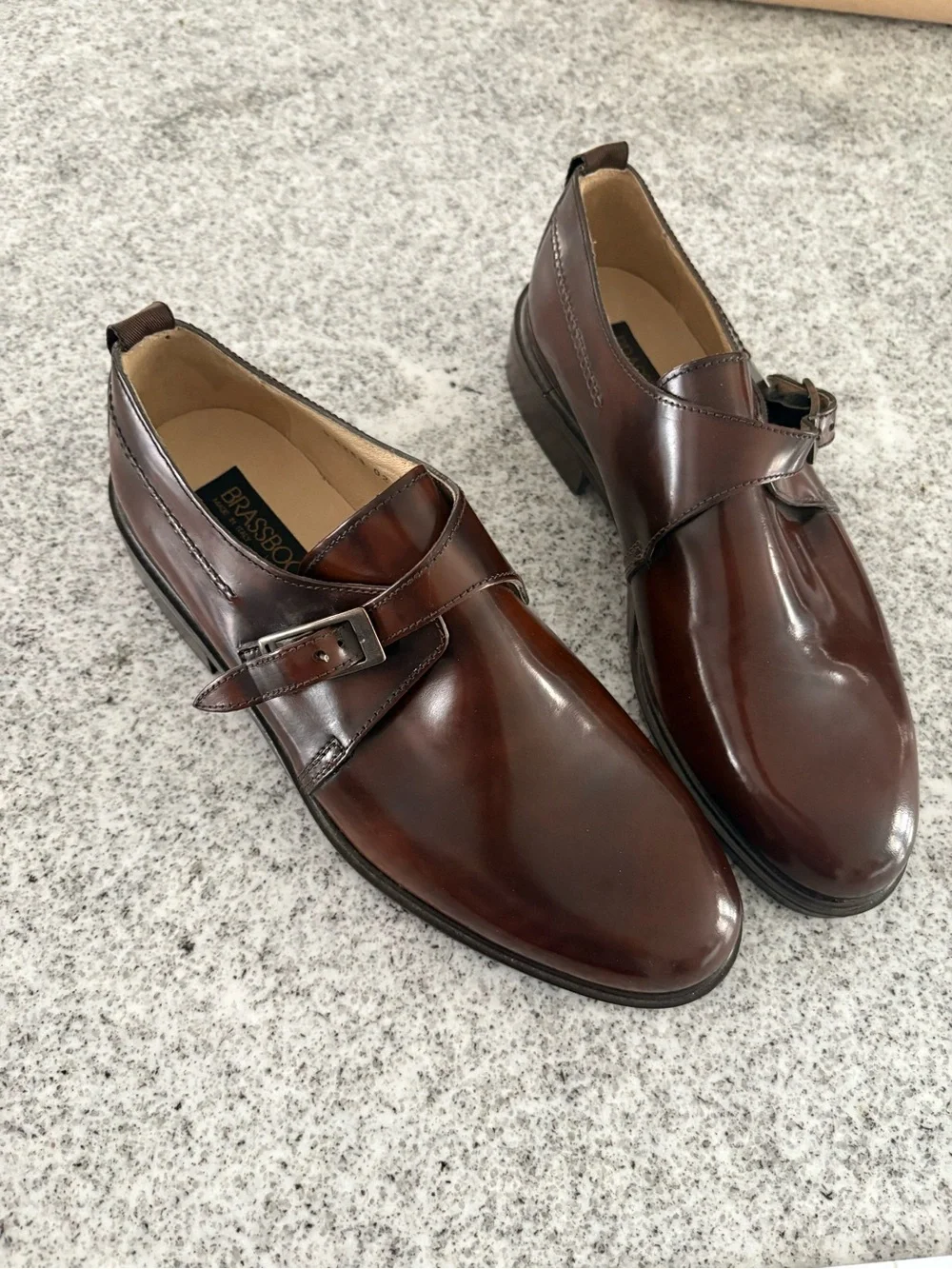 Brass boot Italy men’s monk strap dress shoe burnished brown leather men’s 10
